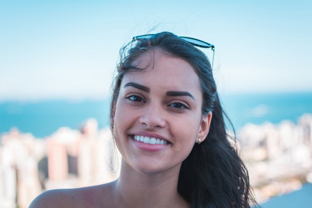 Adhd woman smiling confidence relief outdoors