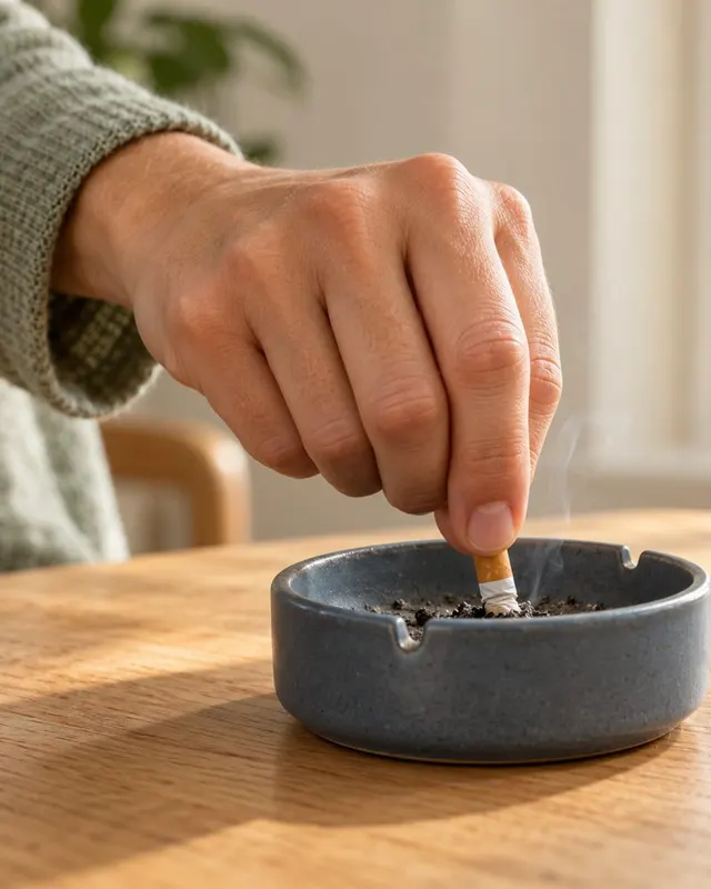 Close-up of a hand reaching for a cigarette
