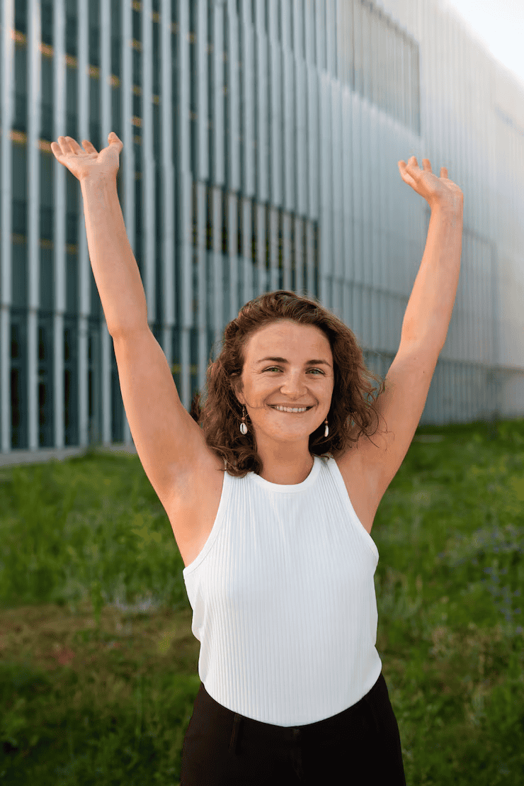 Portrait braless woman outdoors