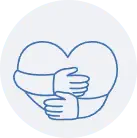 A blue outline of a heart with hands embracing it, representing self-love, care, and emotional well-being.