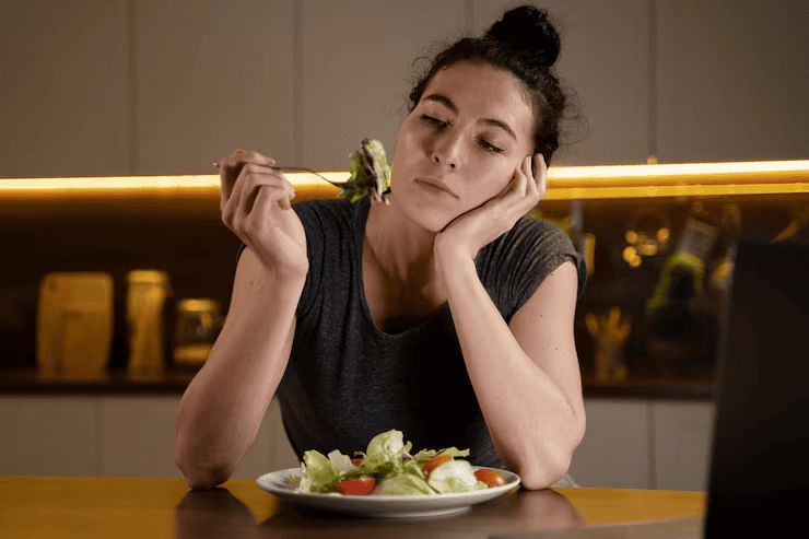 Woman trying eat healthy home
